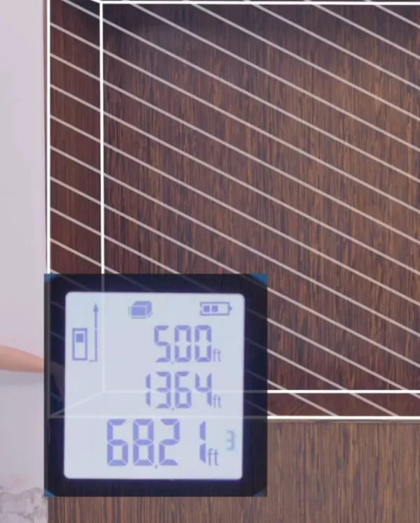 The Almighty Ruler digital display showing automatic area and volume calculation